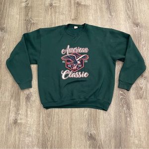 Vintage American Classic Green Crewneck Sweatshirt - Eagle Crest - Large USA
